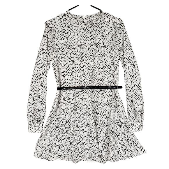Avec Les Filles Dress M Women Long Sleeve Spotted‎ White Black Modest Flowy READ - Picture 1 of 15